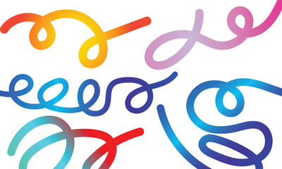 Abstract Gradient Lines Set. Wavy Color Shape Vector Graphic Design. Dynamic Geometric Pattern. Background with Color Waves. Illustration of Squiggle Rainbow Ribbons 