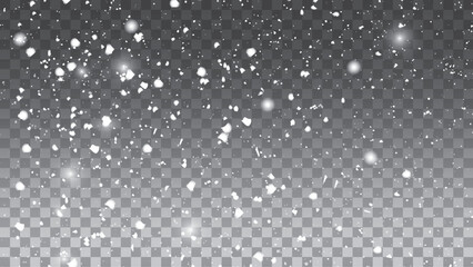 Snow and snowflakes on transparent background. 