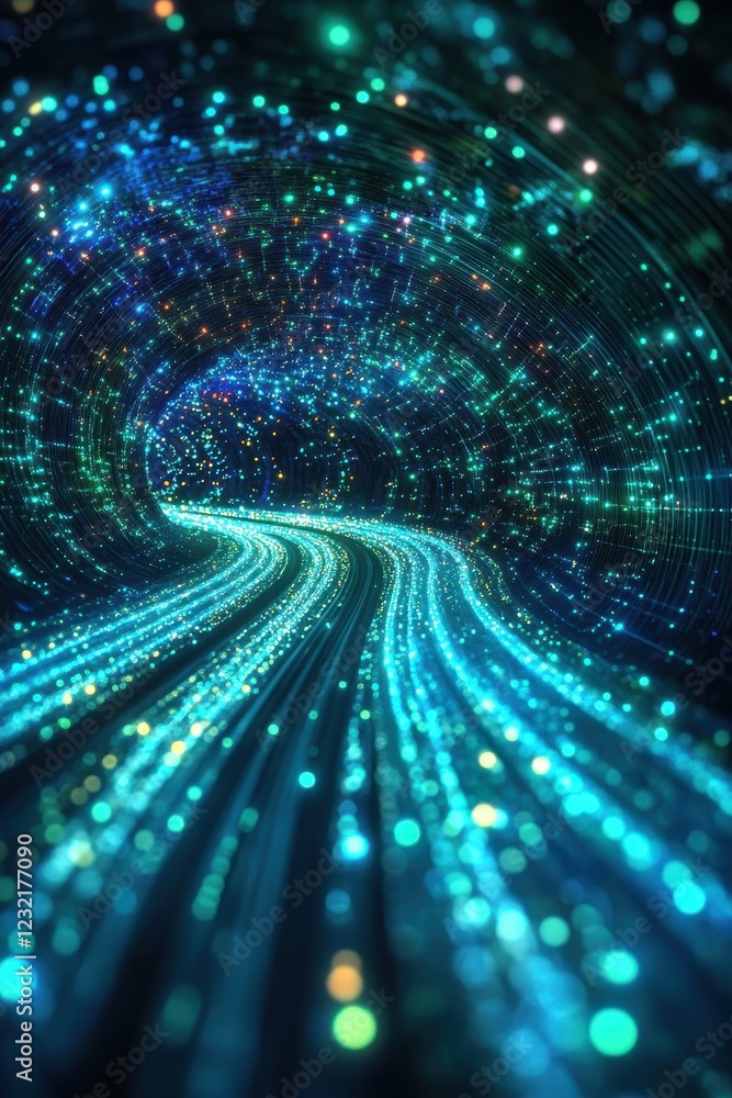 Wall mural futuristic digital data stream in a vibrant tunnel of light representing technology and innovation