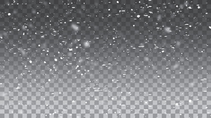 Snow. Vector heavy snowfall, snowflakes in various shapes and forms