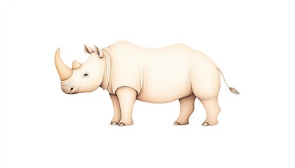 Fototapeta premium Illustration of a cute rhinoceros standing proudly, showcasing its features against a simple background