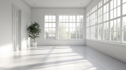Fototapeta premium Empty apartments with white walls and big windows