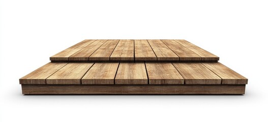 Two-tiered wooden platform isolated on white background.