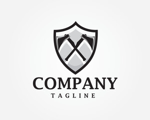 creative crossed axes in a shield logo design