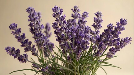 Fototapeta premium Soft Arrangement of Blooming Lavender on Cream Background – Serene Floral Display