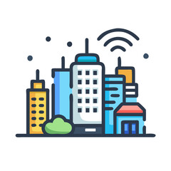 Smart City concept. Skyscraper with WiFi Signal