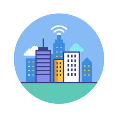 Smart City concept. Skyscraper with WiFi Signal