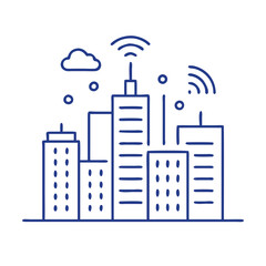 Smart City concept. Skyscraper with WiFi Signal. line style