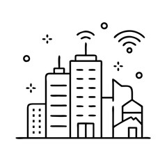 Smart City concept. Skyscraper with WiFi Signal. line style