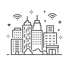 Smart City concept. Skyscraper with WiFi Signal. line style