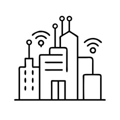 Smart City concept. Skyscraper with WiFi Signal. line style