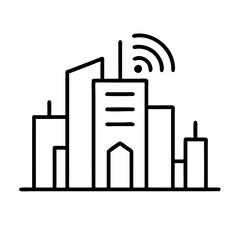 Smart City concept. Skyscraper with WiFi Signal. line style