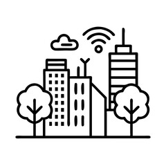 Smart City concept. Skyscraper with WiFi Signal. line style
