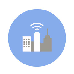 Smart City concept. Skyscraper with WiFi Signal
