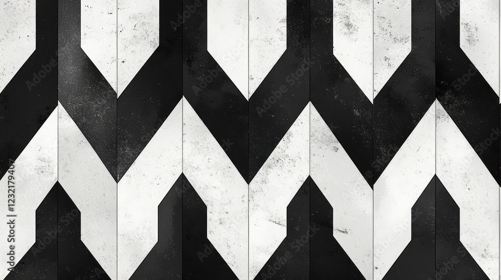Poster abstract black and white chevron pattern with textured surface.