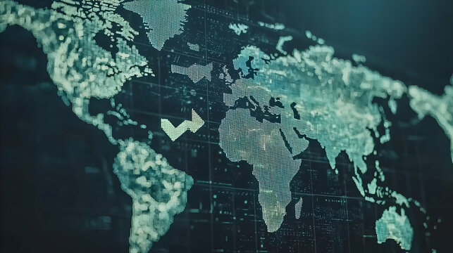 Global network connection, data flow,  world map background - Powered by Adobe