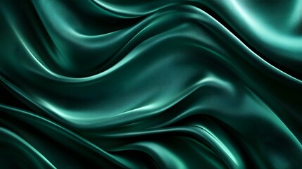 Obraz premium Emerald Silk Waves: A captivating abstract image of emerald green silk fabric swirling in a symphony of soft, undulating waves, evoking elegance and a sense of luxurious fluidity.