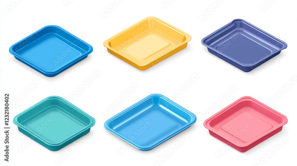 Poster plastic food container mockups set isolated on white background. vector realistic illustration of re