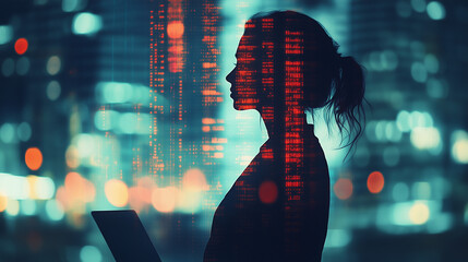 Businesswoman Working with Laptop in Data Center, Analyzing Computer Servers and Digital Data Management in High-Tech Environment.