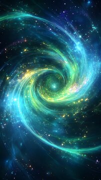 Cosmic Spiral: A mesmerizing abstract image depicting a swirling cosmic spiral in vibrant hues of blue, green, and yellow.