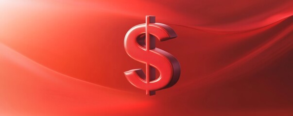 Obraz premium Metallic red dollar sign floating over wavy digital landscape, representing financial dynamics and economic volatility