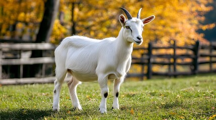 Obraz premium Beautiful white goat. Home pet on the farm.