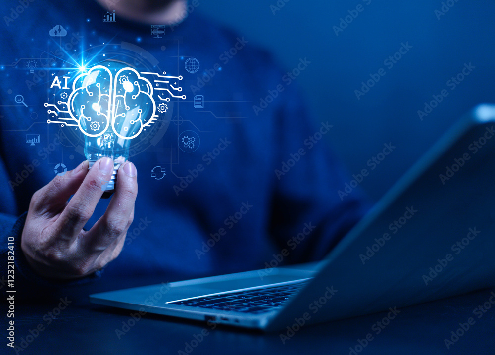 Fototapete Business data using AI technology background using computer customer service showing data connection storing various data with AI to help simplify documents

