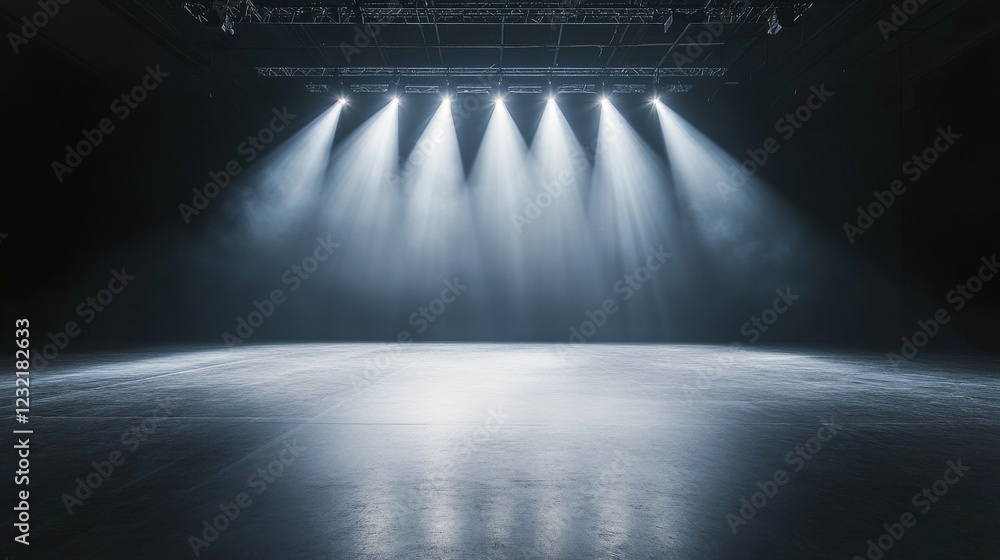 Aufkleber bright stage lights illuminate an empty performance space in a dark venue setting
