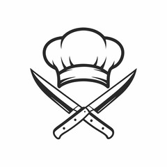 Chef Hat and Crossed Knives Vector Logo Design.