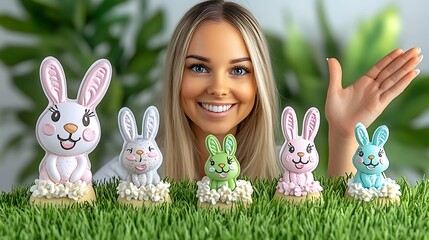 A craft project with Easter-themed stamps, paper cutouts, and ink pads, showing a partially completed greeting card