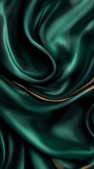 Obraz premium Emerald Silk Drape: An elegant abstract image showcasing the rich texture and alluring drape of emerald green silk, with subtle golden highlights adding a touch of luxury and sophistication.
