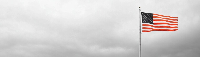 Obraz premium A timeless black-and-white image of the American flag, featuring selective red accents, evokes a sense of patriotism and history The monochromatic palette emphasizes the flag's iconic design