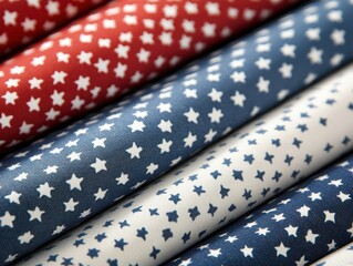 Abstract Close-Up Red, White, and Blue Fabric Texture, Patriotically Inspired Star Pattern, American Flag Colors, Detailed Textile Design, Close-Up Photography of Fabric, High-Resolution Image