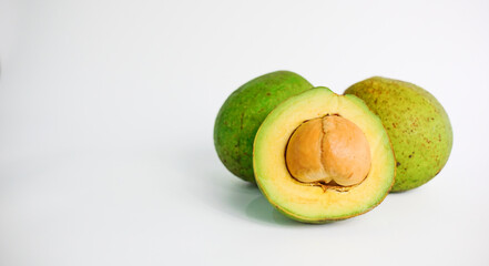 avocado (Persea americana), cut half of ripe avocado, avocado isolated on white background. avocado...