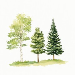 Obraz premium Watercolor Painting of Three Different Trees