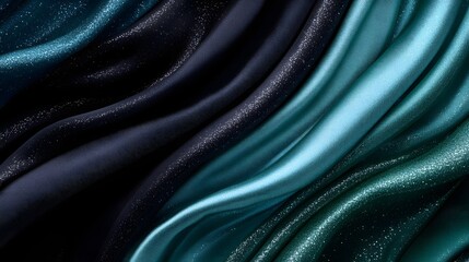 Obraz premium Serene Teal and Navy Silk Drapery: Luxurious folds of teal, navy, and deep green silk create a captivating abstract image, showcasing the rich textures and subtle shimmer of the fabric.