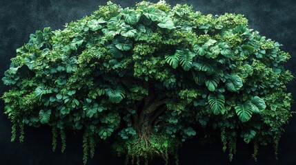 Lush Green Plant Wall with Dark Background