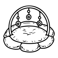 Baby activity playmat with hanging toys. Hand drawn doodle. Educational games for kids. Cute children's room decoration. Childhood. Vector line art illustration.