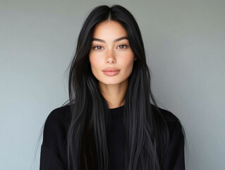 Obraz premium Captivating portrait of a woman with long black hair