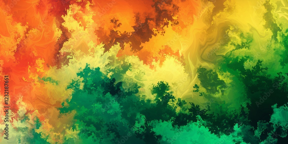 Poster abstract fusion of warm. this vibrant abstract artwork blends fiery oranges and yellows with cool gr