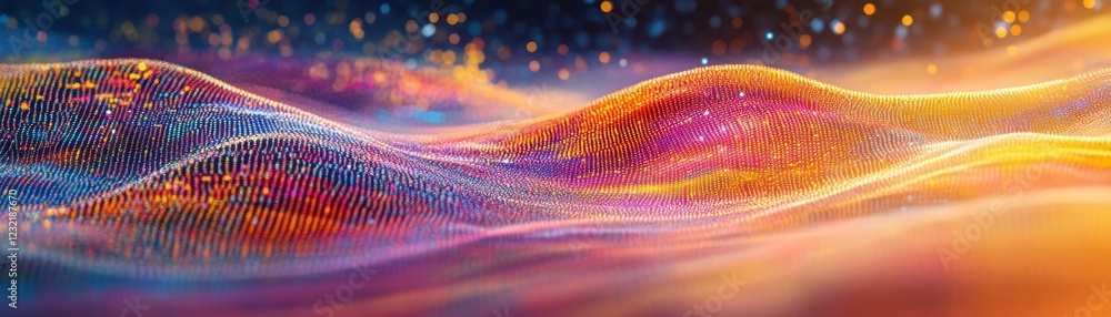 Wall mural abstract digital landscape with vibrant colors and dynamic light patterns in a futuristic wave forma