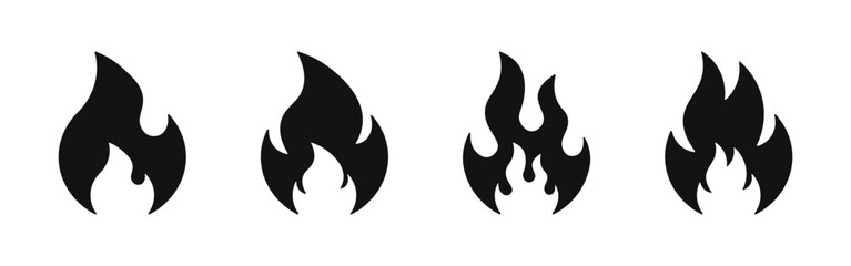 Fire icons set. Flame, bonfire symbol collection. Vector illustration.