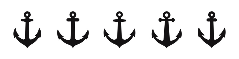 Anchors icons set. Ship or boat anchor symbol collection. Vector illustration.