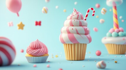 Delicious Colorful Cupcakes with Swirls and Fun Decorations