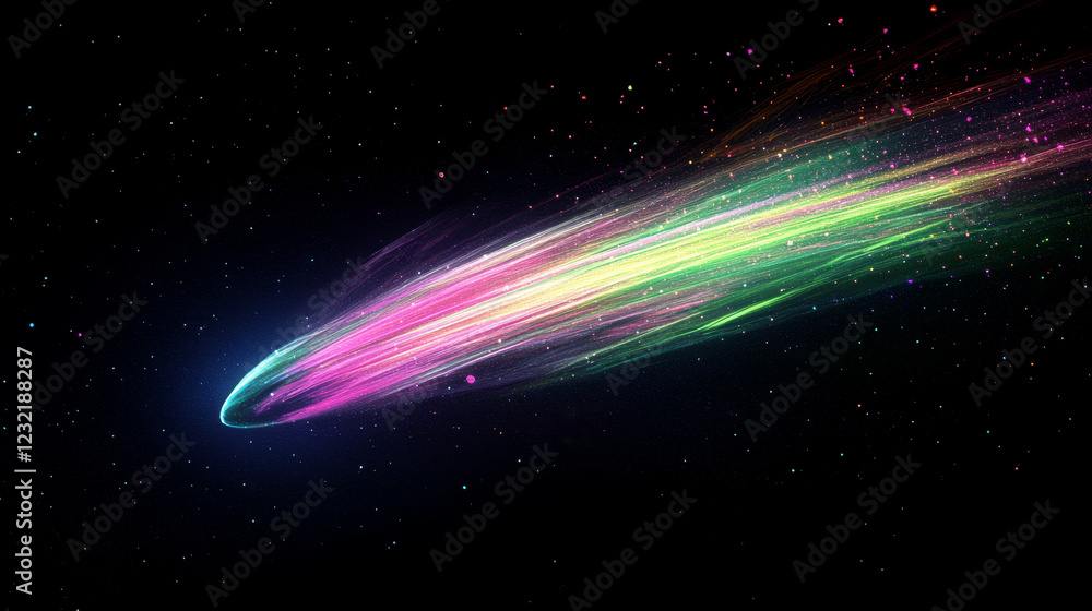 Aufkleber celestial objects - asteroids or comets streaking across space with vibrant fire tails. realistic 3d