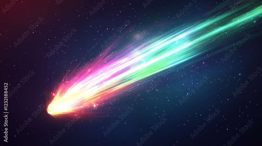 Aufkleber celestial objects - asteroids or comets streaking across space with vibrant fire tails. realistic 3d