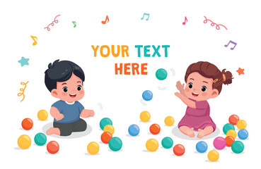cute little kids babies boy and girl playing with colorful balls 