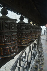 The many buddhist stupas at the Swoyambhu Mahachaitya Monkey Temple in Kathmandu, Nepal