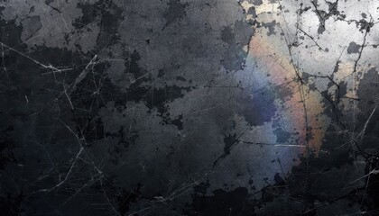 Textured dark stone surface with subtle rainbow reflection