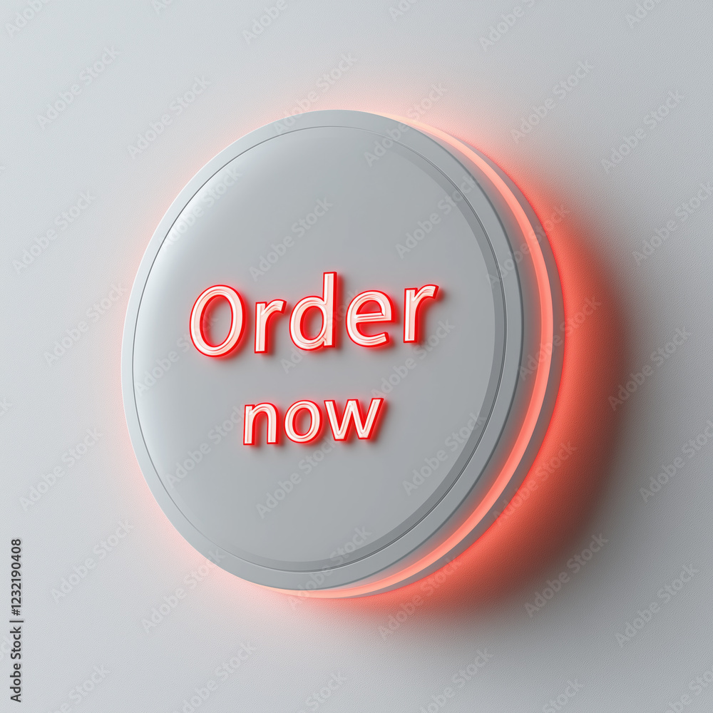 Poster illuminated order now button with glowing red neon effect